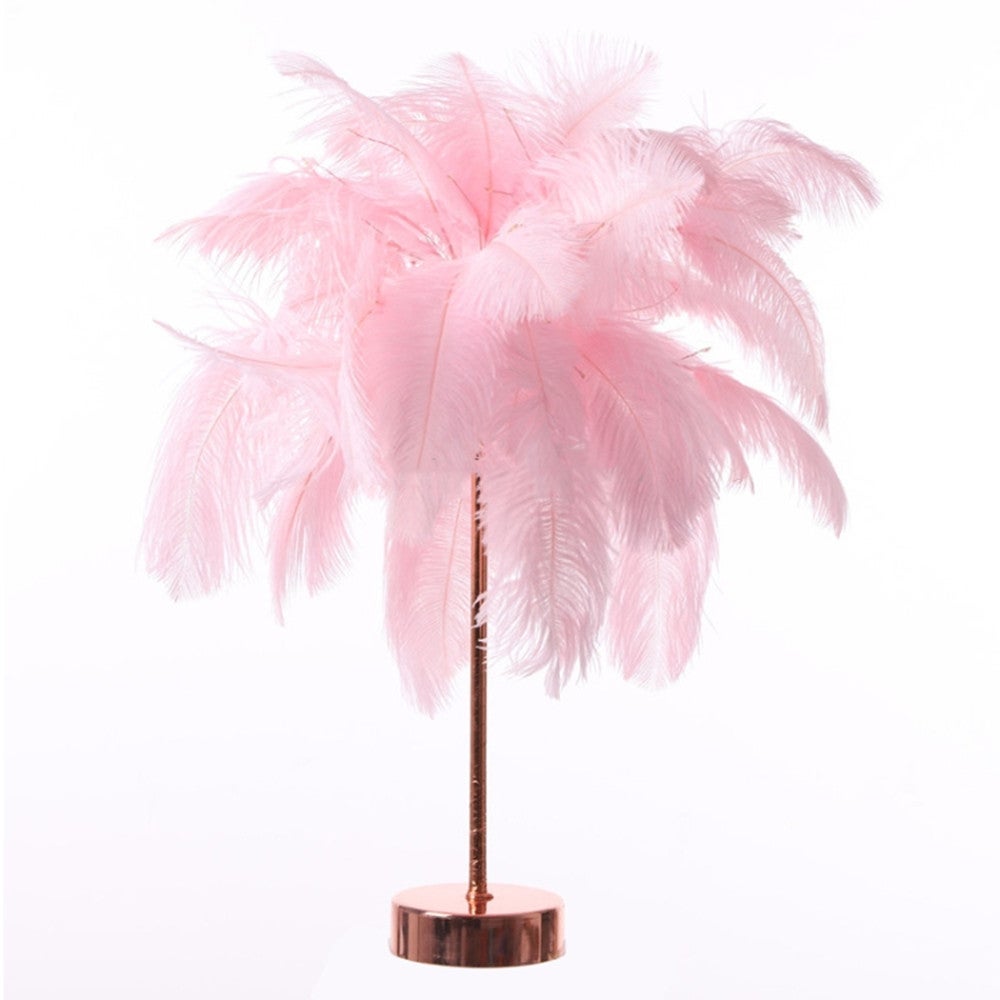 Creative Bedroom Feather Table Lamp Night Light Decorative Light (Pink)