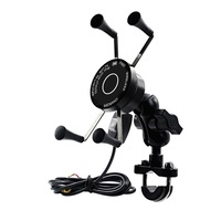 Cs-878A1 Motorcycle Wireless Wired Aluminum Alloy Mobile Phone Holder Charger (Black)