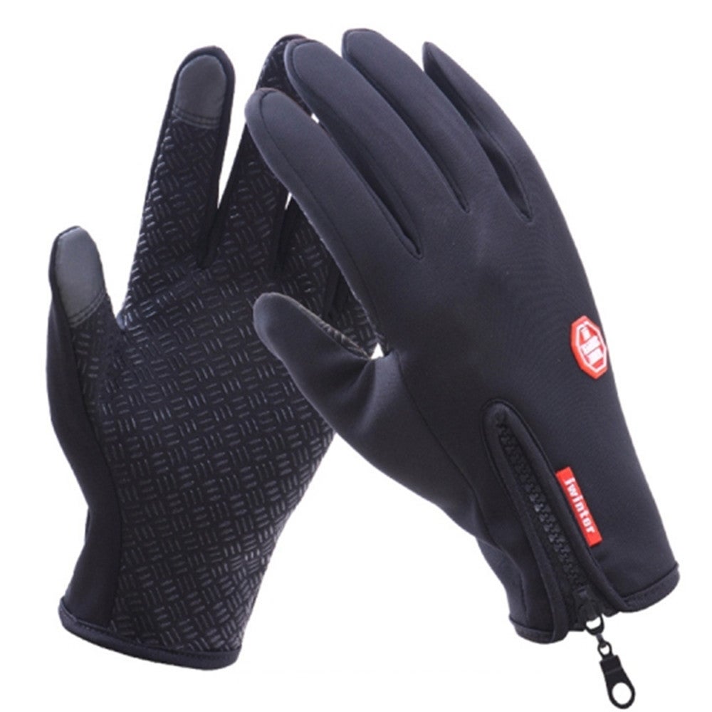 Cycling Gloves Full Finger Neoprene PU Breathable Leather Warm Winter Outdoor Sports Gloves(Black)