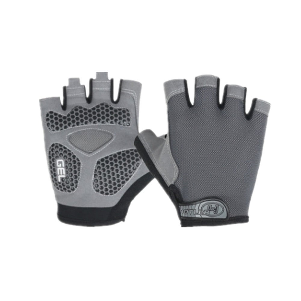 Cycling Shock Absorbing Anti-Slip Gloves Fitness Weight Lifting Training Half-finger Gloves Size:L(Grey)