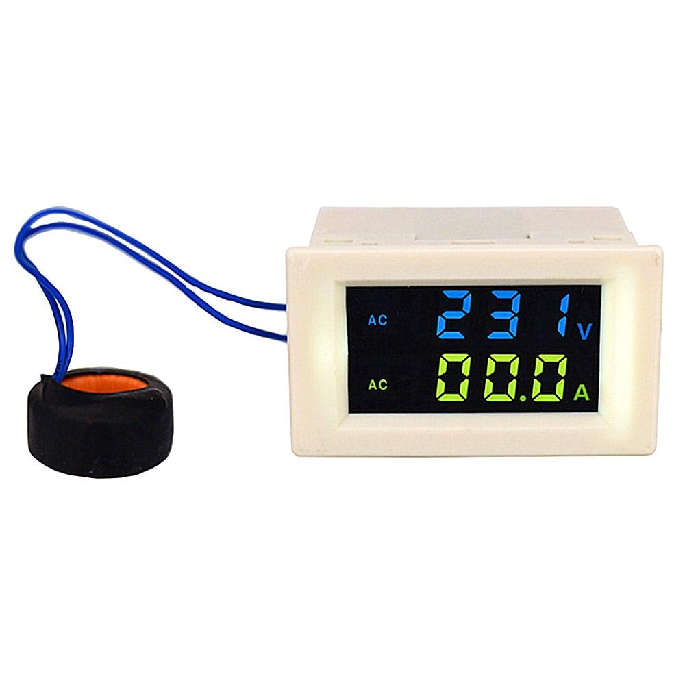 D85-2042A Double Display Lcd Voltmeter Ammeter Digital Display Ac Voltage Meter Ac Current Meter Ac80-500V Ac0-100.0A White