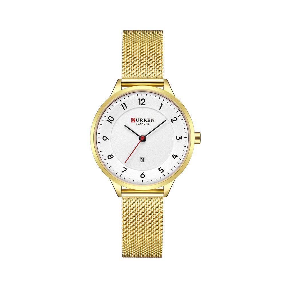 Date Display Simple Design Women Wrist Watch Full Steel Quartz Watch Gold Colour