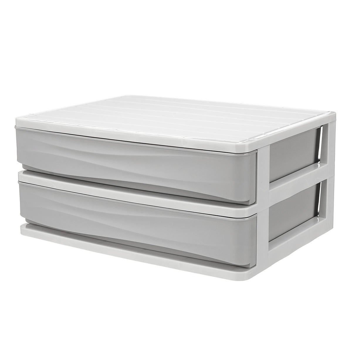Double-Deck Comestics Makeup Storage Drawer Box Saving Space Desktop Organizer Gray