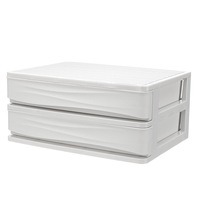 Double-Deck Comestics Makeup Storage Drawer Box Saving Space Desktop Organizer Pink