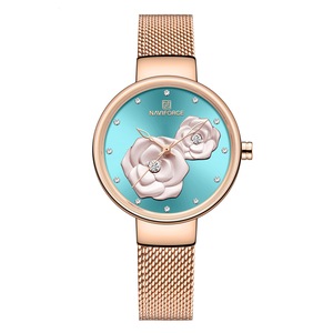 Emboss Dial Unique Style Ladies Wristwatch Mesh Steel Band Quartz Watch Gold Green Colour