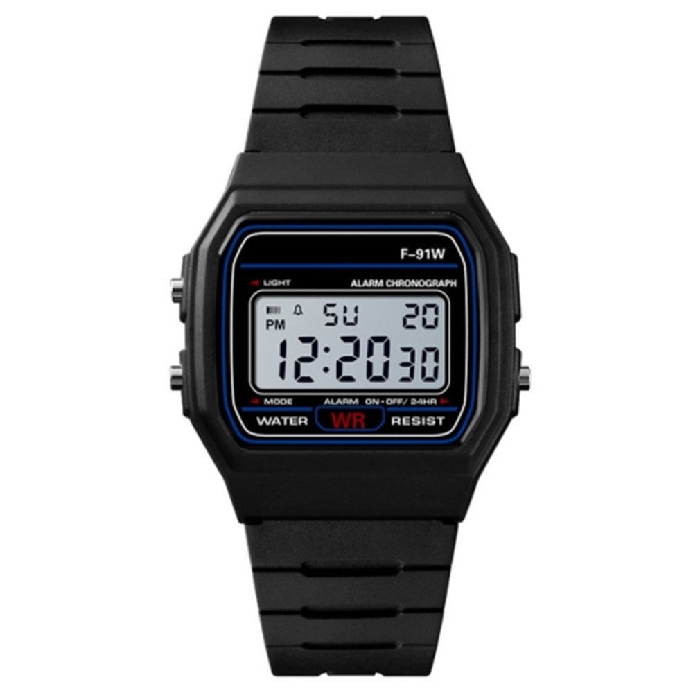 F-91W Analog Digital Motion LED Silicone Strap Multifunction Electronic Watch(Black)