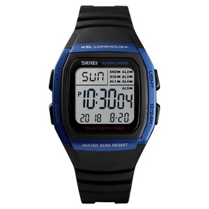 Fashionable Outdoor 50m Waterproof Digital Watch Student Sports Wrist Watch Support 5 Group Alarm Clocks(Blue)