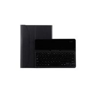 For iPad Air 2 & Air 1 / Pro 9.7 inch & 2017 iPad & 2018 iPad Backlight Version Lambskin Texture Detachable Tempered Glass Bluetooth Keyboard Leather Cover with Pen Slot & Stand Function (Black)