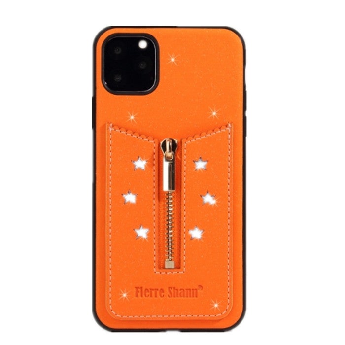 For Iphone 11 Starry Sky Star Zipper Protective Case With Card Slot(Orange)