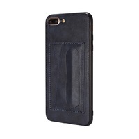 For Iphone 6 Plus / 6S Plus Shockproof Pc + Pu Protective Case With Spring Holder and Card Slot(Blue)