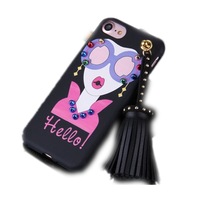 For Iphone 8 and 7 Fashion Girl In Magenta And Wearing Glasses Pattern Soft Tpu Back Cover Protective Case With Tassel Pendant