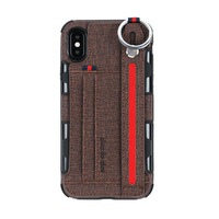For Iphone 8 Plus and 7 Plus Cloth Texture + Tpu Shockproof Protective Case With Metal Ring and Holder and Card Slots and Hanging Strap(Coffee)