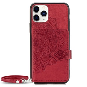 For Iphone X Embossed Cloth Card Case Mobile Phone Case With Magnetic And Bracket Function With Card Bag / Wallet / Photo Frame Function With Hand Strap(Red)