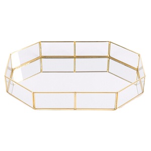 Glass Storage Tray Gold Tray Simple Jewelry Cosmetics Desktop Storage Box Retro Tea Tray