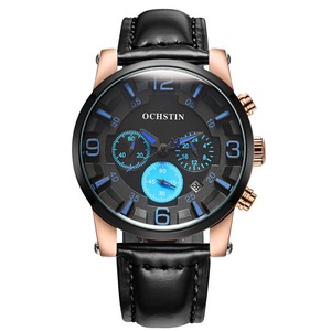 Gq052D Multifunction Calendar Men Wristwatch Business Style Quartz Watch Blcak-Blue