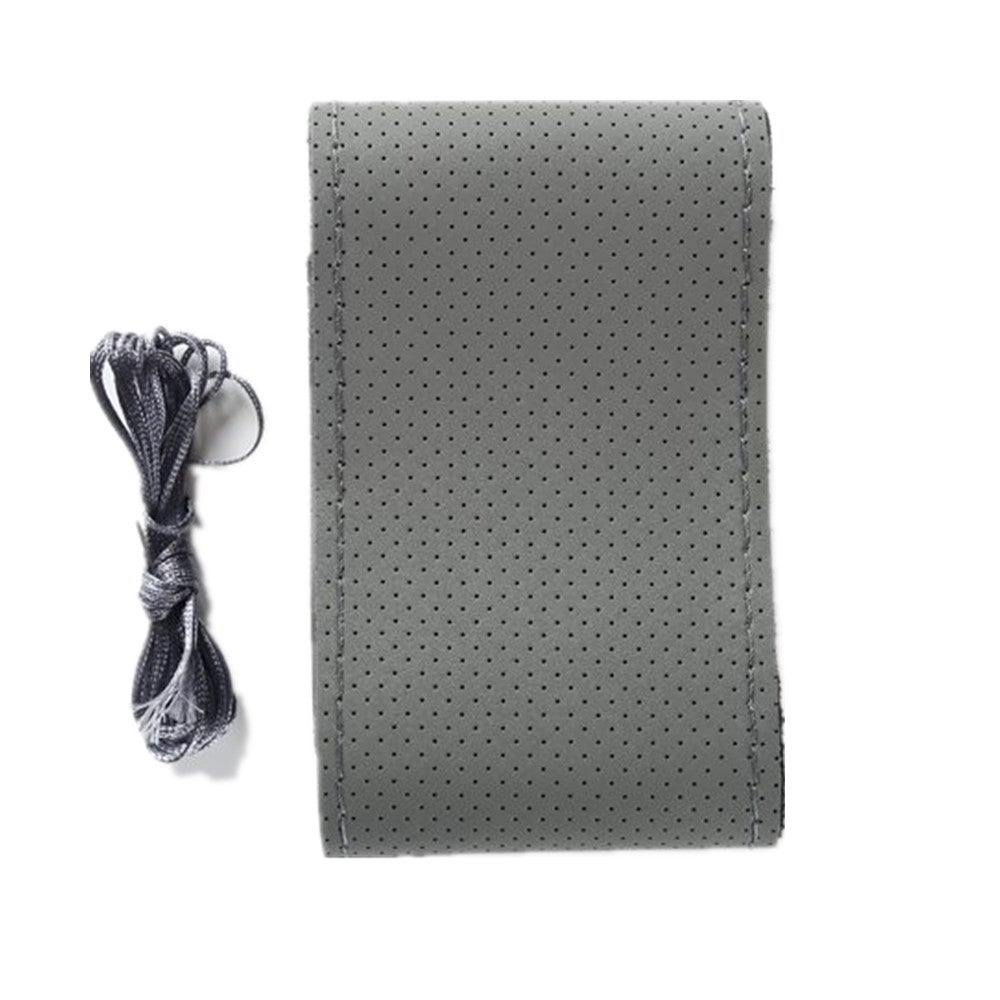 Hand Sewing Steering Wheel Cover Automotive Leather Handlebar Grip Car Covers Gray Leather Gray Line_40Cm
