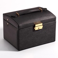 Jewelry Box With Drawer Handle Mirror Pu Leather 3 Layer Storage Case Organizer