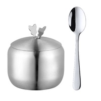 Kitchen Stainless Steel Gold Seasoning Condiment Pot Lovely Design Spice Salt Sugar Container Pepper Jar Tool With Lid And Spoon