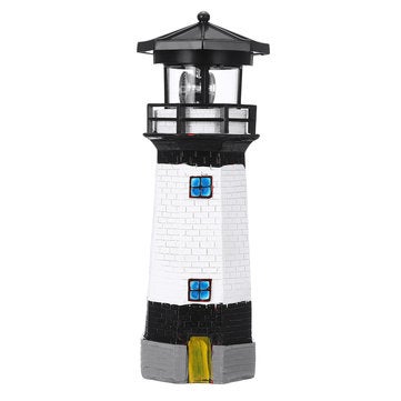 Led Solar Lighthouse Rotating Light Beacon Lamp Home Garden Yard Outdoor Decor
