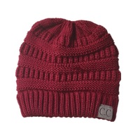 Letter Ponytail Cap Knitting Hat For Ladies(Wine Red)