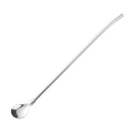 Long Handle Stainless Steel Drinking Straw With Spoon Cocktail Smoothies Stirrer Strainer Tea Party
