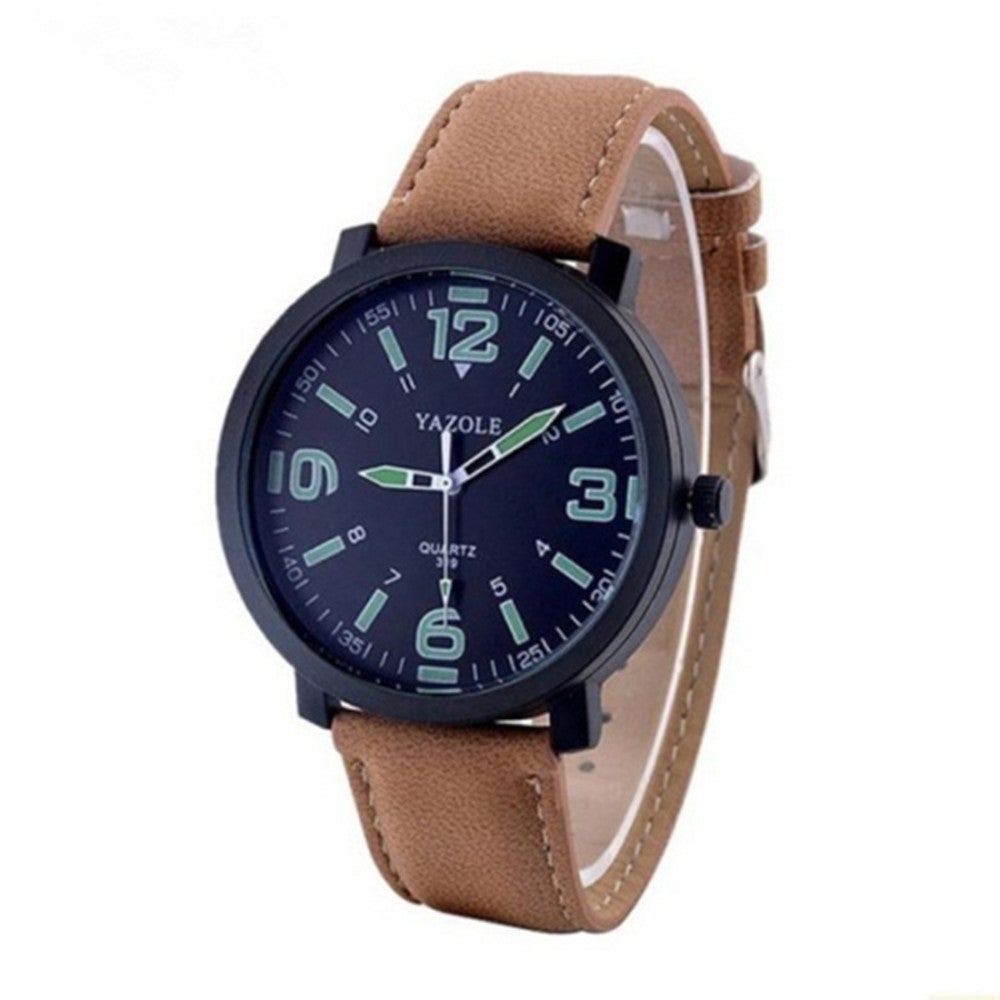 Men Fashion Luminous Business Leather Band Quartz Wrist Watch(Black)