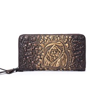 Men Leather Vintage Skull Head Pattern Card Holder Phone Wallet
