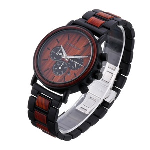 Men Metal And Wooden Case Auto Date Male Sport Fashion Quartz Watch