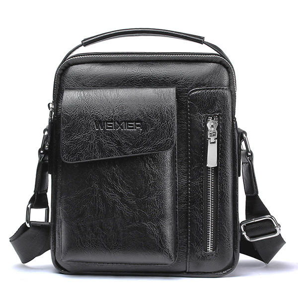 Men Pu Leather Vintage Handbag Retro Crossbody Bag Black