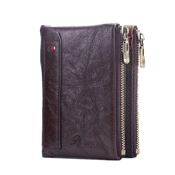 Men Rfid Blocking Pu Leather Vintage Wallet Multi-Card Zipper Wallet
