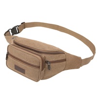 Mens Canvas Fanny Pack Military Travel Hiking Functional Waist Bag Brown
