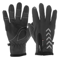 Mens Winter Thermal Fleece Lined Gloves Touchscreen Waterproof Windproof Reflective Skiing Cycling Warm Mitten BLACK COLOR S SIZE