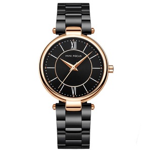 Mf0189L Fashionable Women Wristwatch Stainless Steel Waterproof Quartz Watch Black