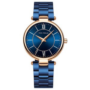 Mf0189L Fashionable Women Wristwatch Stainless Steel Waterproof Quartz Watch Blue