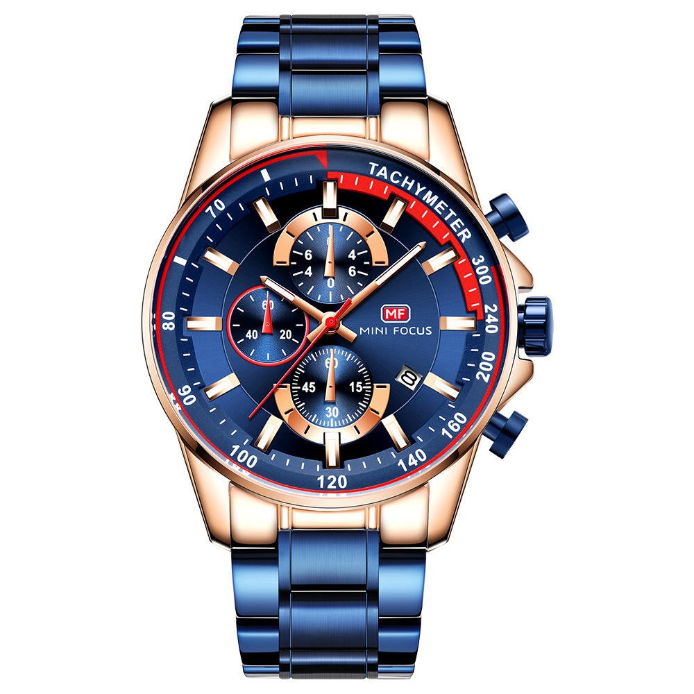 Mf0218G Date Display Men Wristwatch Working Little Dial Full Steel Quartz Watch 01