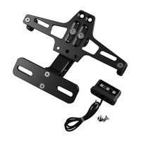 Motorcycle Modification Accessories Universal Aircraft Shape Aluminum Alloy License Plate Bracket With Led Lights(Black)
