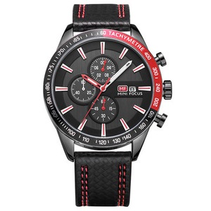 Multifunction Male Wristwatch Working Sub-Dials Quartz Movement Watch Black Red Colour