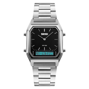 Multifunctional Men Outdoor Business Noctilucent Waterproof Double Display Steel Watchband Wrist Watch