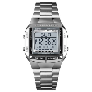 Multifunctional Men Outdoor Business Sport Noctilucent Waterproof Digital Wrist Watch(Silver)
