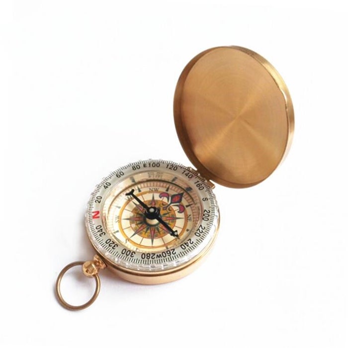 Portable Brass Pocket Camping Hiking Golden Luminous Display Compass Navigation Outdoor Activities Pointing Guide
