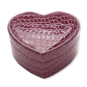 Pu Heart Shaped Leather Jewelry Box Double Layers With Mirror For Earrings Necklace Rings Purple