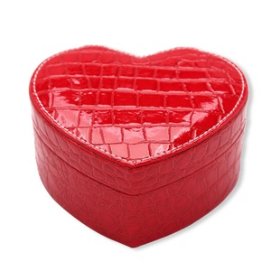 Pu Heart Shaped Leather Jewelry Box Double Layers With Mirror For Earrings Necklace Rings Red