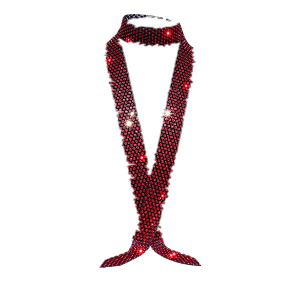 Red Diamond on Black Women Sequined Rhinestone Bow Tie Dance Costume Accessories