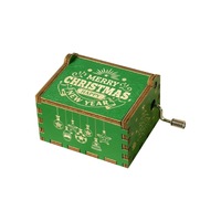 Retro Wooden Music Box Craft Hand Crank Engraved 'Christmas' Gift Xmas Kid Toys