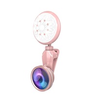 Rk35B Professional Beauty Selfie Led Clip Flash Fill Light With Hd 4K Wide Angle / 50X Macro Lens (Pink)
