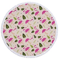 Round Towel Sun Protection Shawl Quick-Drying Beach Mat With Tassels Size: 150 X 150Cm(Flamingo 4)