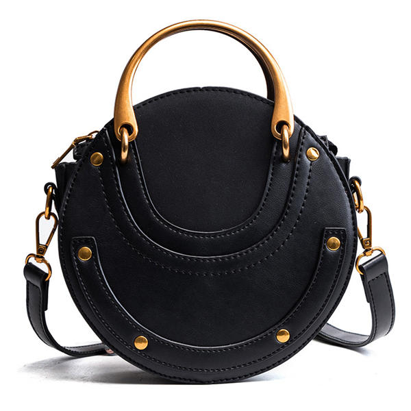 Round Rivet Stitch Messenger Handbags Crossbody Bags Black