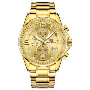 Royal Golden Stainless Steel Chronograph Business Quartz Watch Men Wristwatch