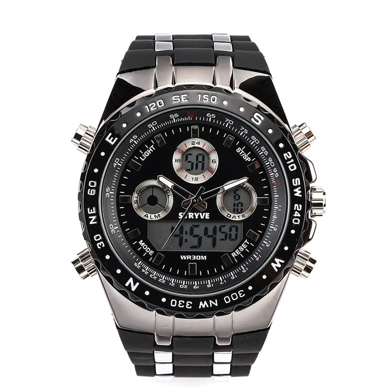 S8002 Dual Display Digital Wristwatch Luminous Chronograph Stopwatch Calendar Alarm Outdoor Watch Black
