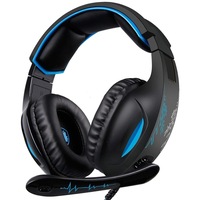 3.5Mm Wired Adjustable Gaming Headphone With Retractable Mic and 1 To 2 3.5Mm Audio Cable (Black Blue)